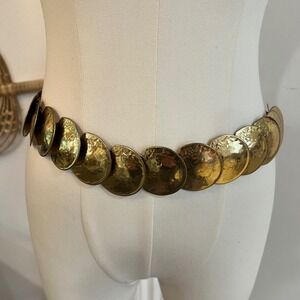 Vintage Gold Coin Sand Dollar Stretch Belt Boho Costal Chic Maximalism XL